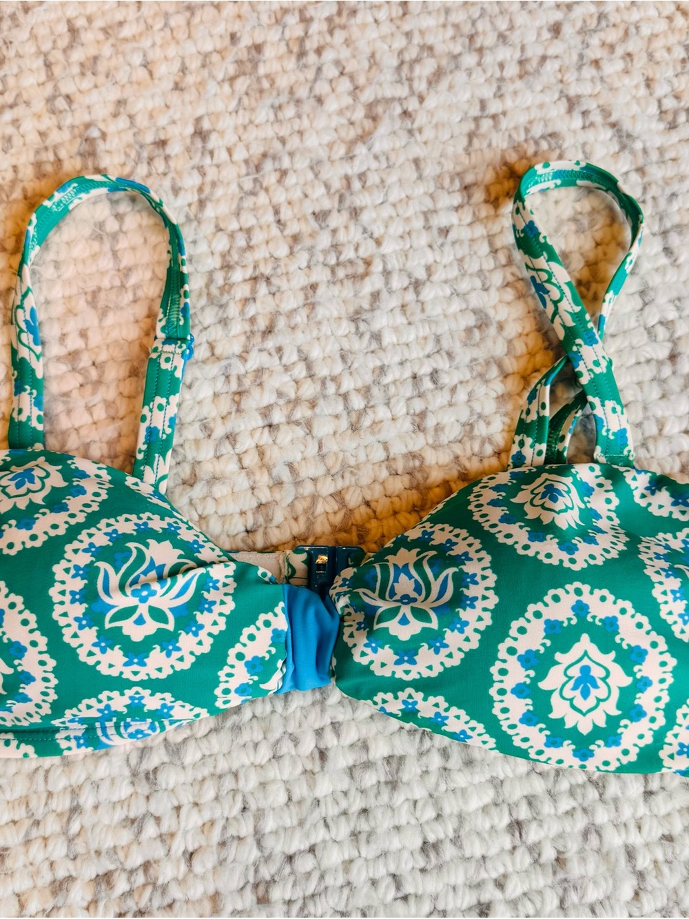 Boden Teal and White Floral Bikini Top